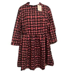 SEAO Retro Rockabilly Plaid Dress XL Women Navy Blue Red 1950's Belted Academia